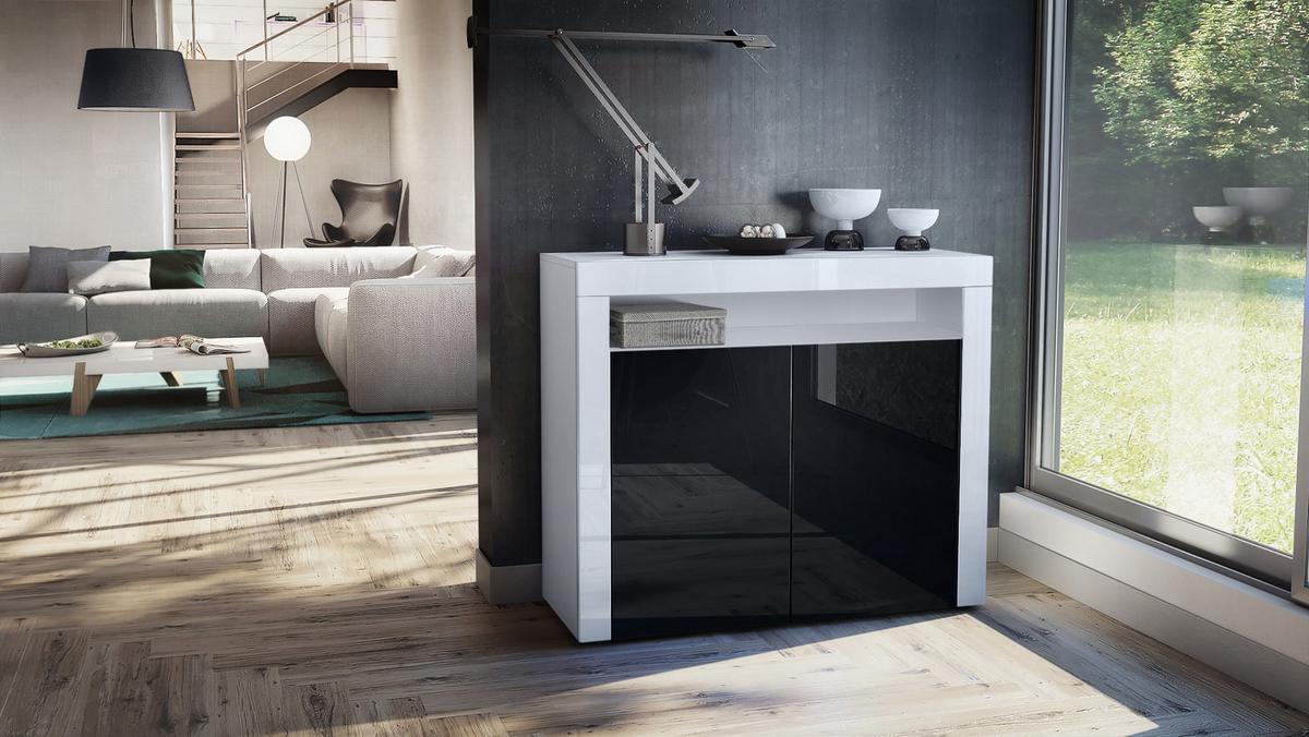 KOMMODE Valencia Schwarz Hochglanz / Weiß Hochglanz - Schwarz, Holzwerkstoff (108/92/40cm) - Vladon