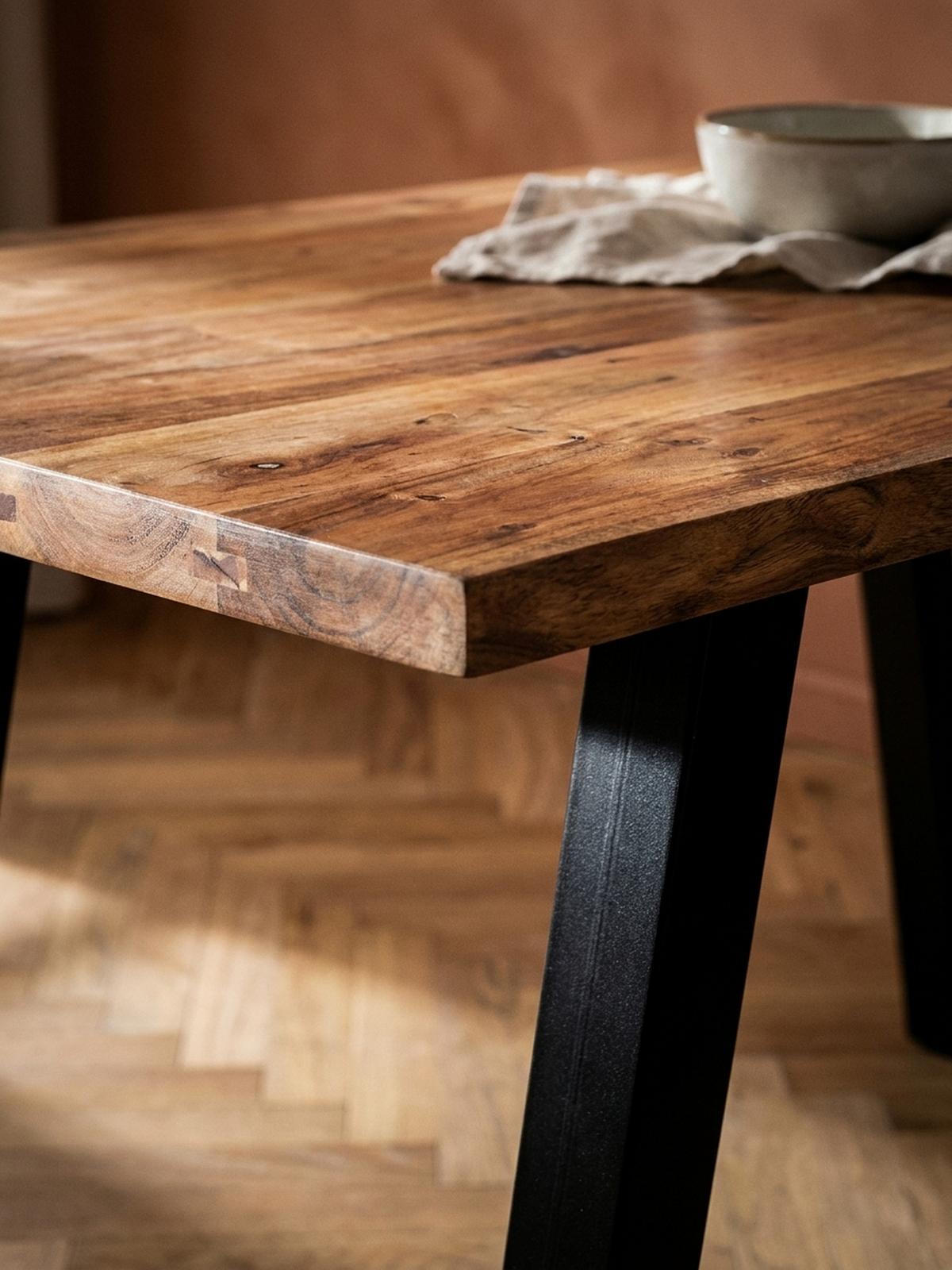 ESSTISCH Massivholz Baumkante Metall U-Gestell Handgefertigt ATOLL, Goldbraun-Schwarz 120x60x76 cm - Schwarz/Braun, Holz/Metall (60/120/76cm) - KADIMA DESIGN
