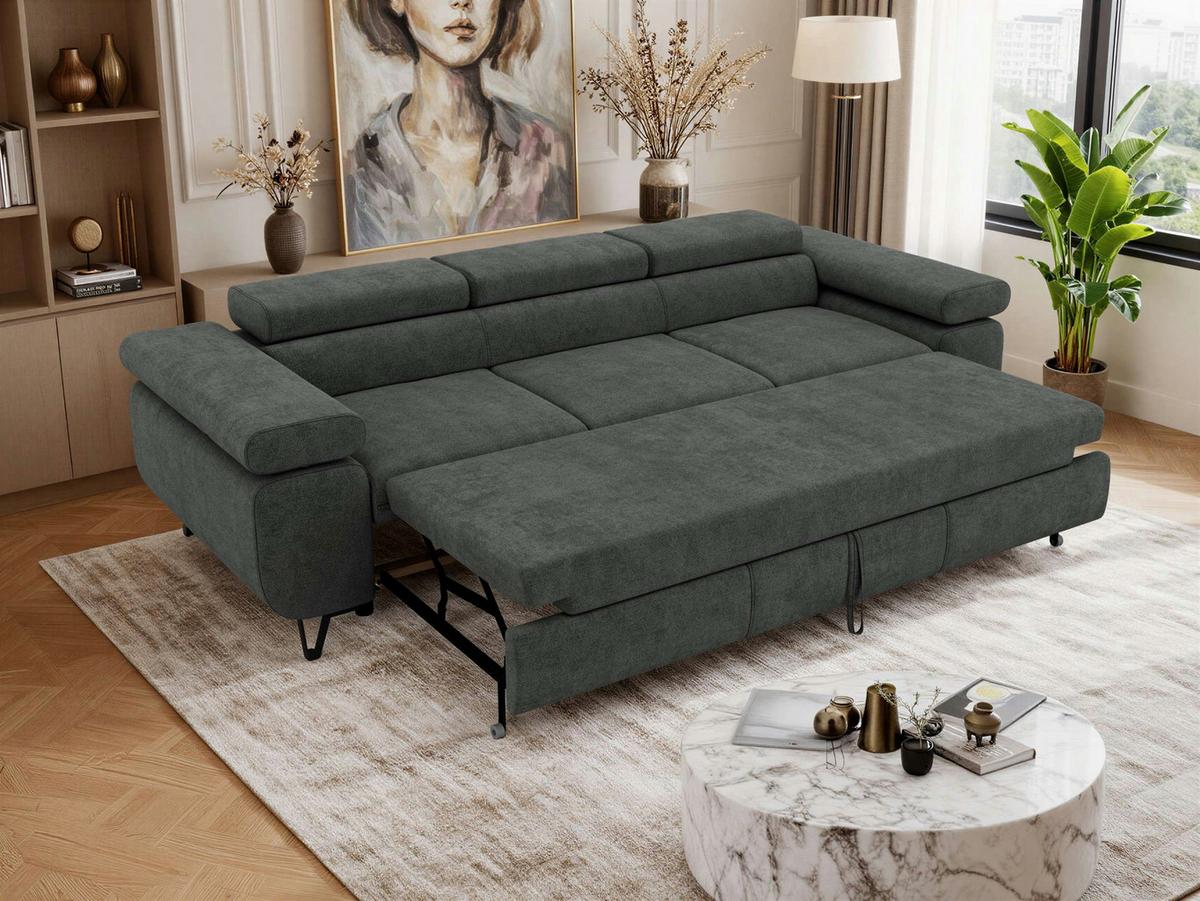 3-SITZER SOFA PETER mit Schlaffunktion - Dunkelgrau Stukture - Dunkelgrau/Anthrazit, Textil/Metall (262/76/99cm) - MKS