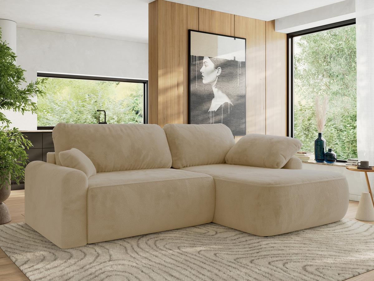 ECKSCHLAFSOFA CUBO L Creme Plüsch - rechts - Creme/Schwarz, Kunststoff/Textil (187/273cm) - MKS