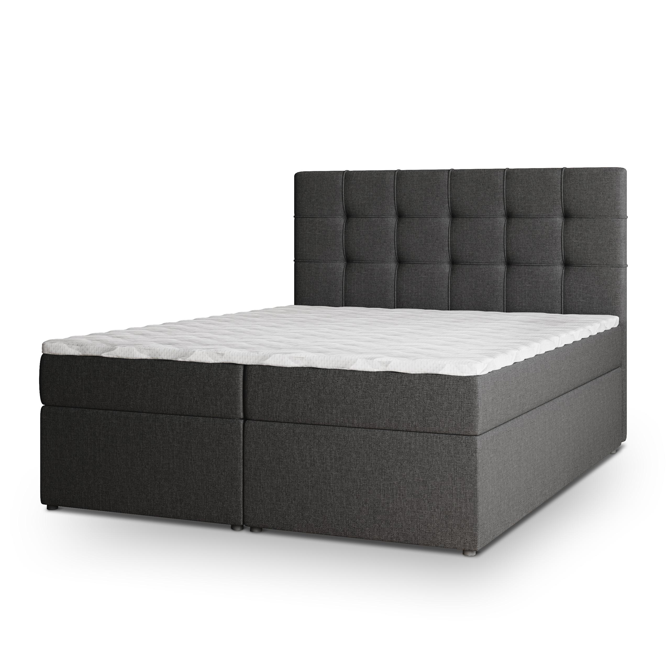 BOXBETT PALMA 160x200 cm mit Matratze und Topper - Grau - Grau, Holz (160/200cm) - MASSENO