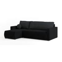 ECKSOFA SORGE Schwarz Plüsch-Stoff mit Schlaffunktion - Schwarz, Holz (220/143cm) - MASSENO