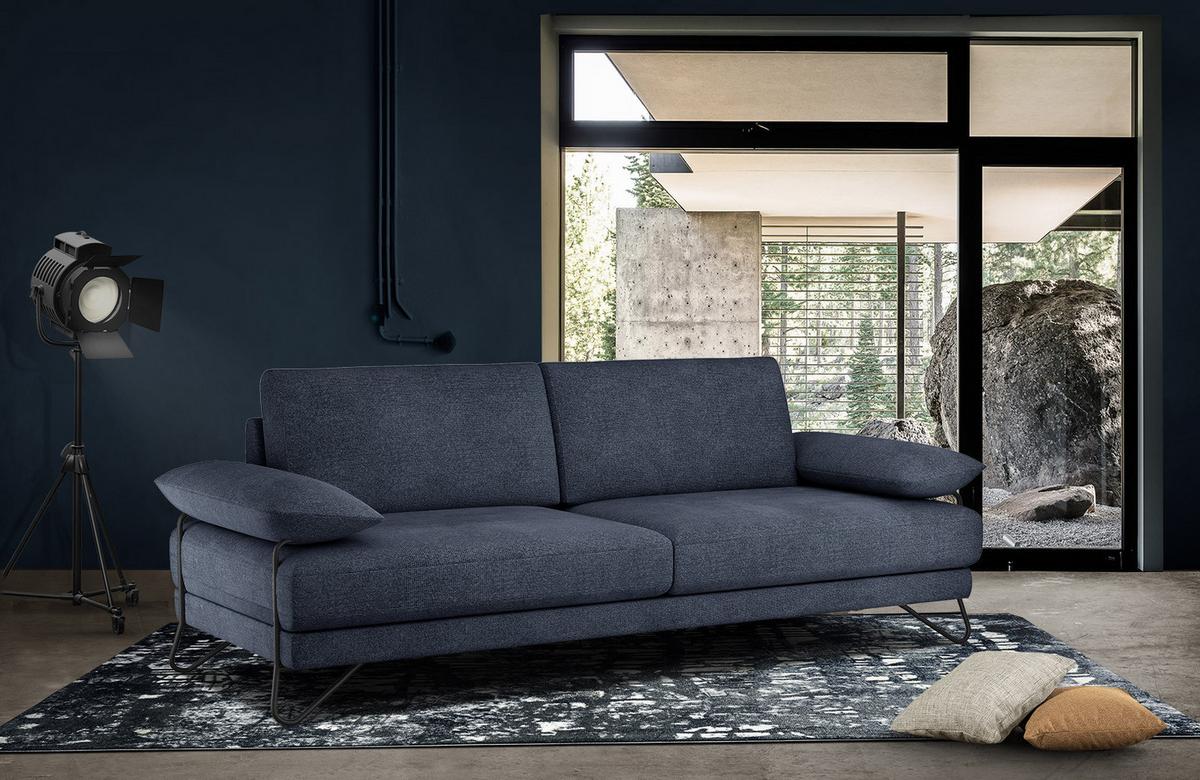 SOFA LORI 3-Sitzer, dunkelblau - Schwarz/Dunkelblau, Holzwerkstoff/Textil (245/87/96cm) - Wozimo