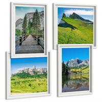 BILDER SET 4er Set - 50x50 cm & 40x60 cm Weißer Rahmen - Grüne Hügel mit einer Burg - Weiß, Kunststoff (50/50cm) - TULUP