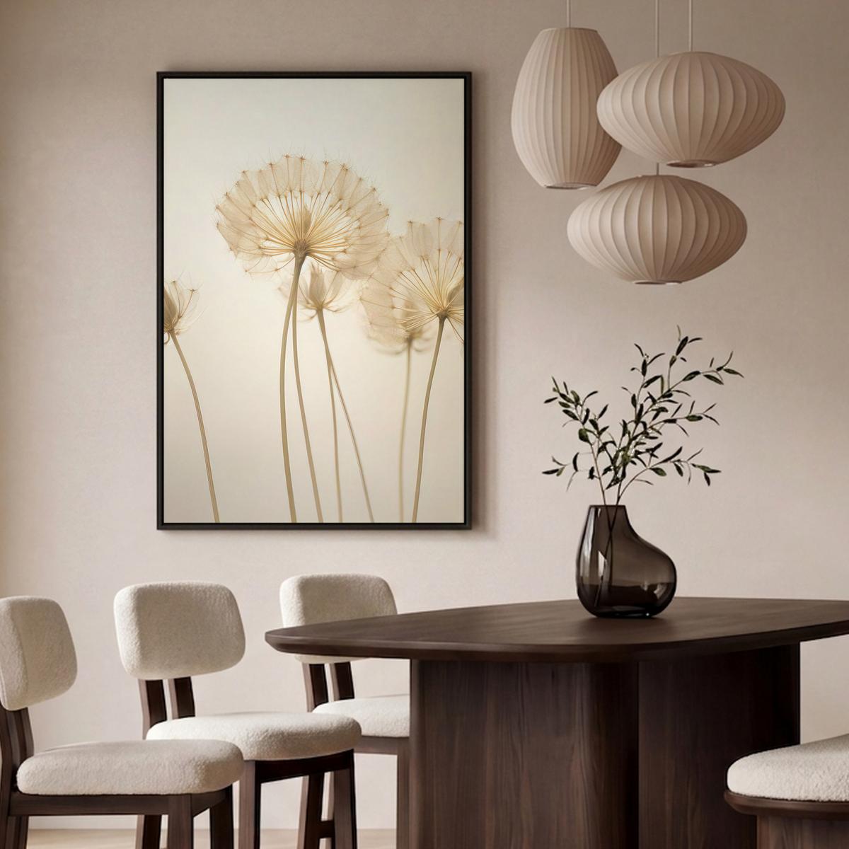 LEINWAND Bilder mit Rahmen - Sonnenlicht - Löwenzahn - Botanisch - Blumen - 100x150 - Creme, Textil (100/150cm) - MuchoWow