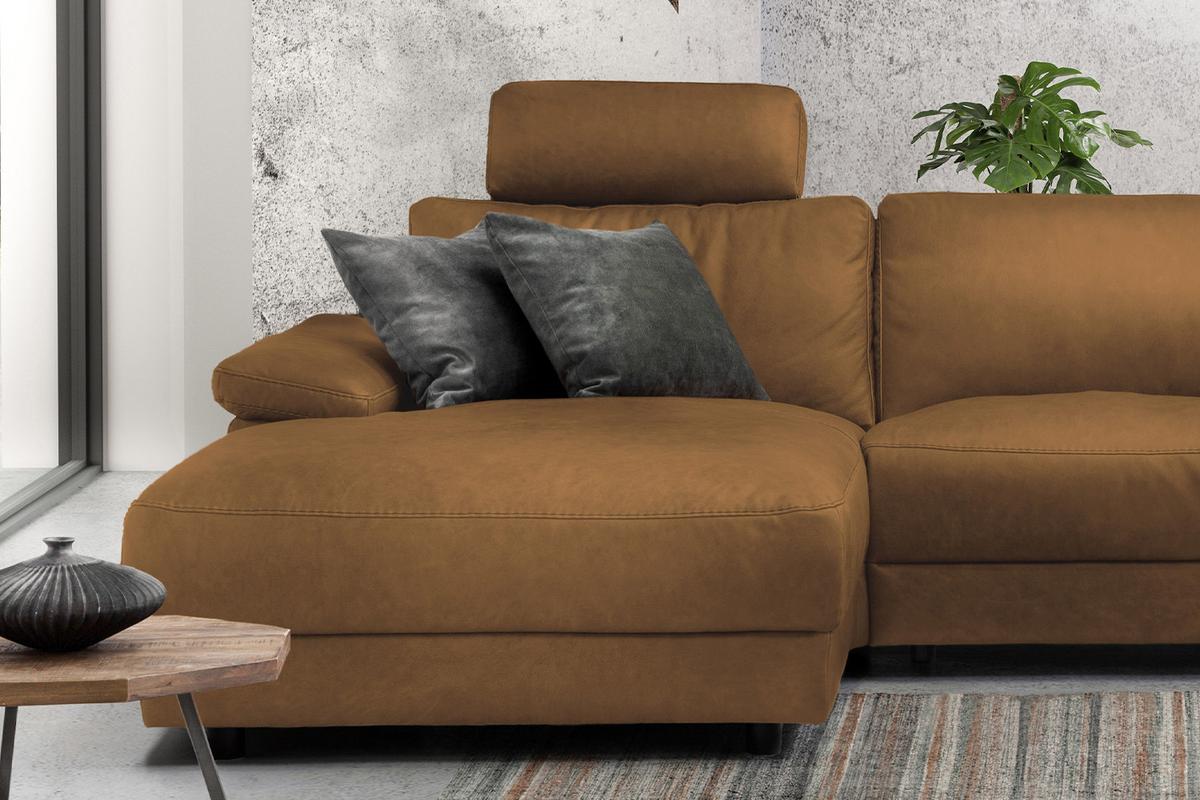 ECKSOFA XL MOTORISCHER RELAXFUNKTION LOLA Orange Leder Relaxfunktion - Cognac/Schwarz, Leder (304/178cm) - KAWOLA