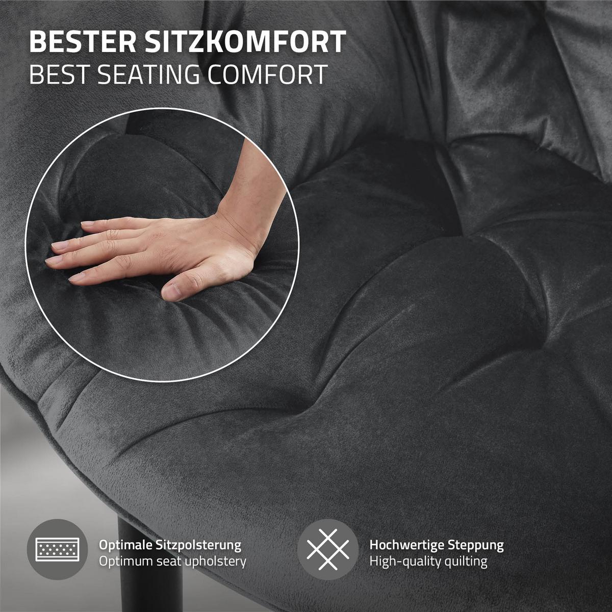ESSZIMMERSTÜHLE 4er Set Anthrazit Samt - Anthrazit/Schwarz, Metall (67/83/59cm) - ML-DESIGN