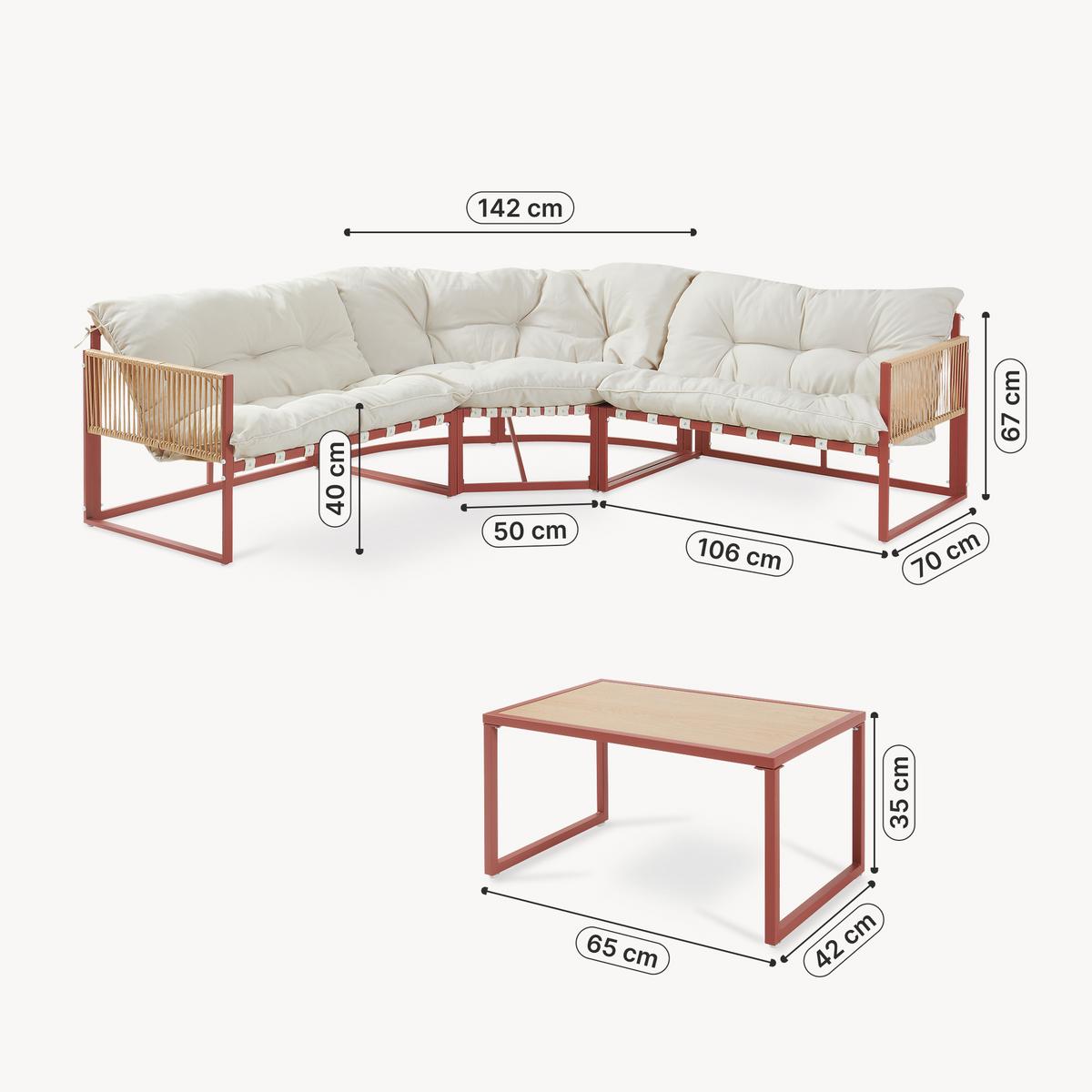GARTENMÖBEL-SET 4 TLG. Karg - Eichefarben/Beige, Kunststoff/Metall - casa.pro
