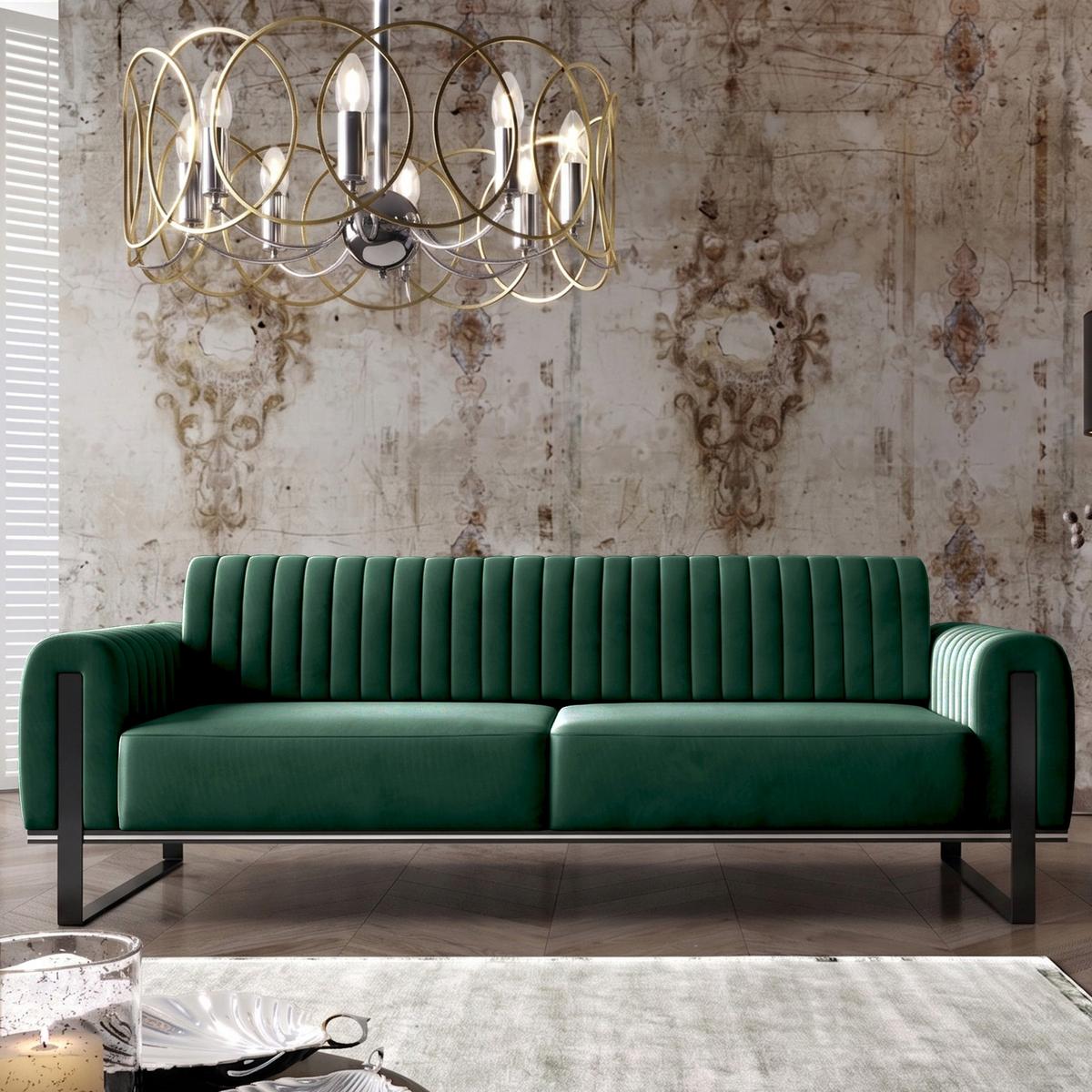 SOFA Parissa 228 cm - Schwarz/Grün, Textil/Metall (228/79/92cm) - Selsey