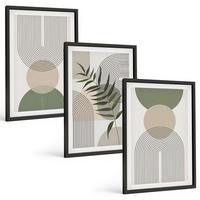 BILDER SET 3er Set - 40x60 cm Schwarzer Rahmen - Abstrakte Formen mit Grün - Schwarz, Kunststoff (40/60cm) - TULUP