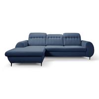 ECKSOFA PURO L-S Dunkelblau Plüsch-Stoff mit Schlaffunktion - Dunkelblau, Holz (275/166cm) - MASSENO