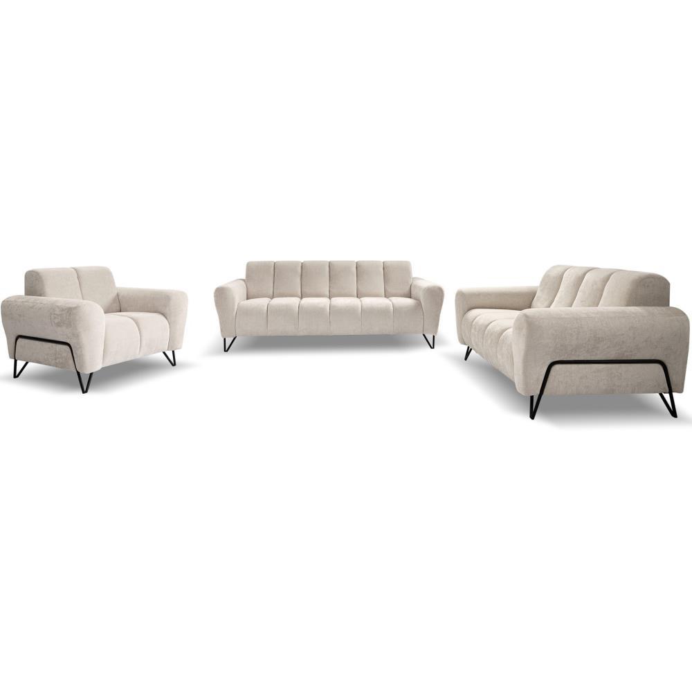 SITZGARNITUR Volare Sofas+Sessel, ohne Schlaffunktion, Hellbeige - Beige/Schwarz, Textil/Metall (220/83/98cm) - Beautysofa