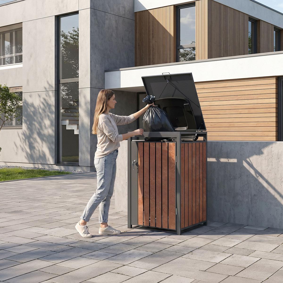 MÜLLTONNENBOX 1er Anthrazit-Rostoptik - Rotbraun, Metall (68/120/80cm) - ML-DESIGN