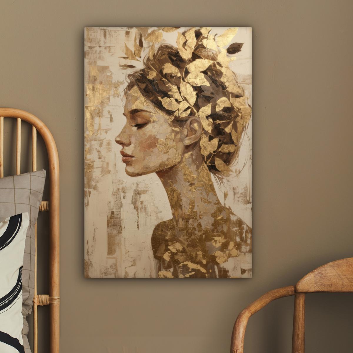 LEINWANDBILD Frau - Gold - Abstrakt - Textur Wanddeko Schlafzimmer 60x90 cm - Goldfarben, Textil (60/90cm) - MuchoWow