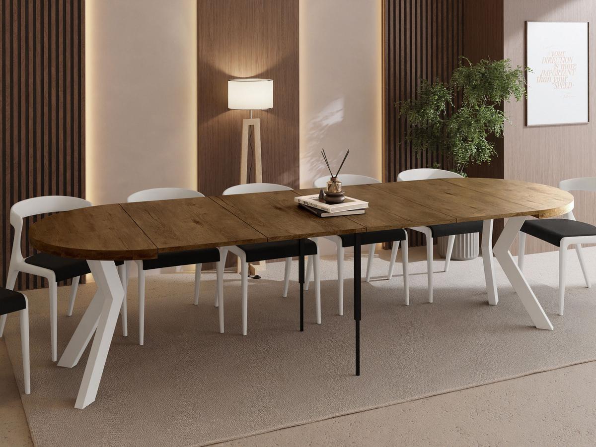 ESSTISCH Savio Weiß rund ausziehbar verlängerbar XXL, Eiche Braun Rustikal 100-300/100/77 cm - Alteiche/Weiß, Holz/Holzwerkstoff (100/300/77cm) - WFL GROUP