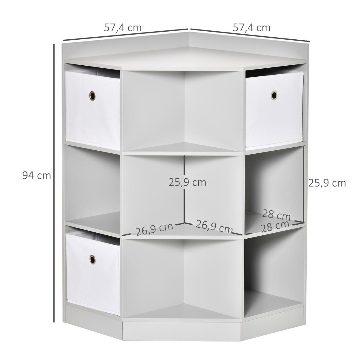 KINDERREGAL Eckregal mit 3 Aufbewahrungsboxen Kinderzimmer Spielzeugablage Grau - Grau, Holzwerkstoff (57.4/94/57.4cm) - HOMCOM