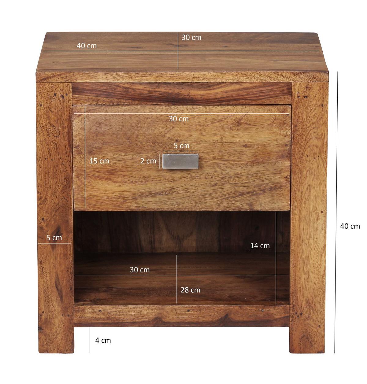 NACHTTISCH – Massivholz, 40x40x30 cm, Schublade & Ablage, Landhausstil - Braun, Holz (40/40/30cm) - KADIMA DESIGN