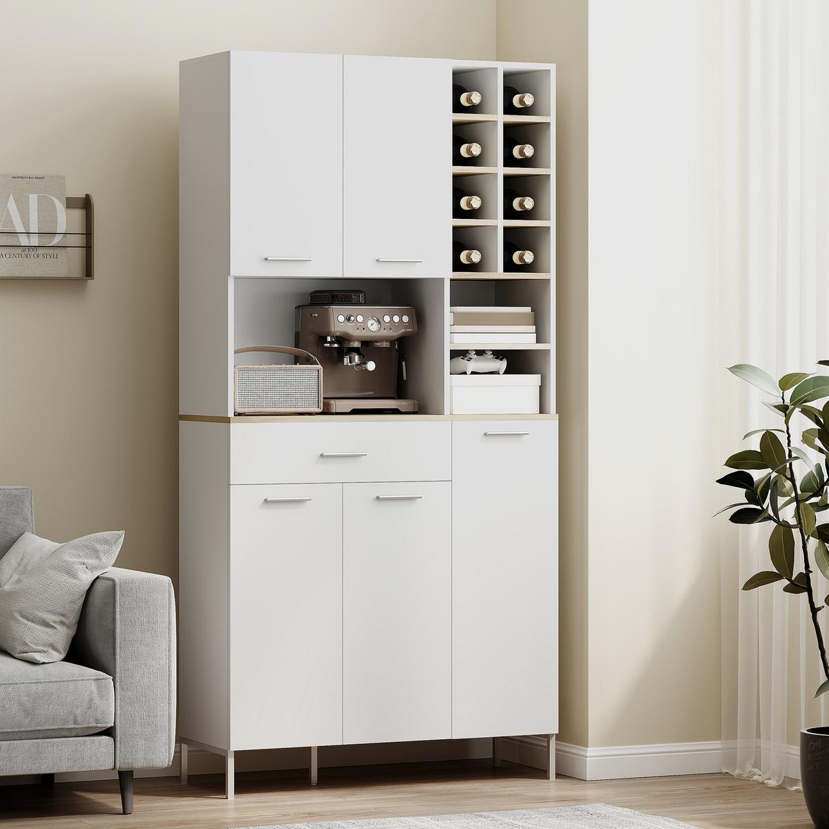KÜCHENSCHRANK MDF Weiß - Silberfarben/Weiß, Holzwerkstoff/Metall (35/183/90cm) - HOMCOM