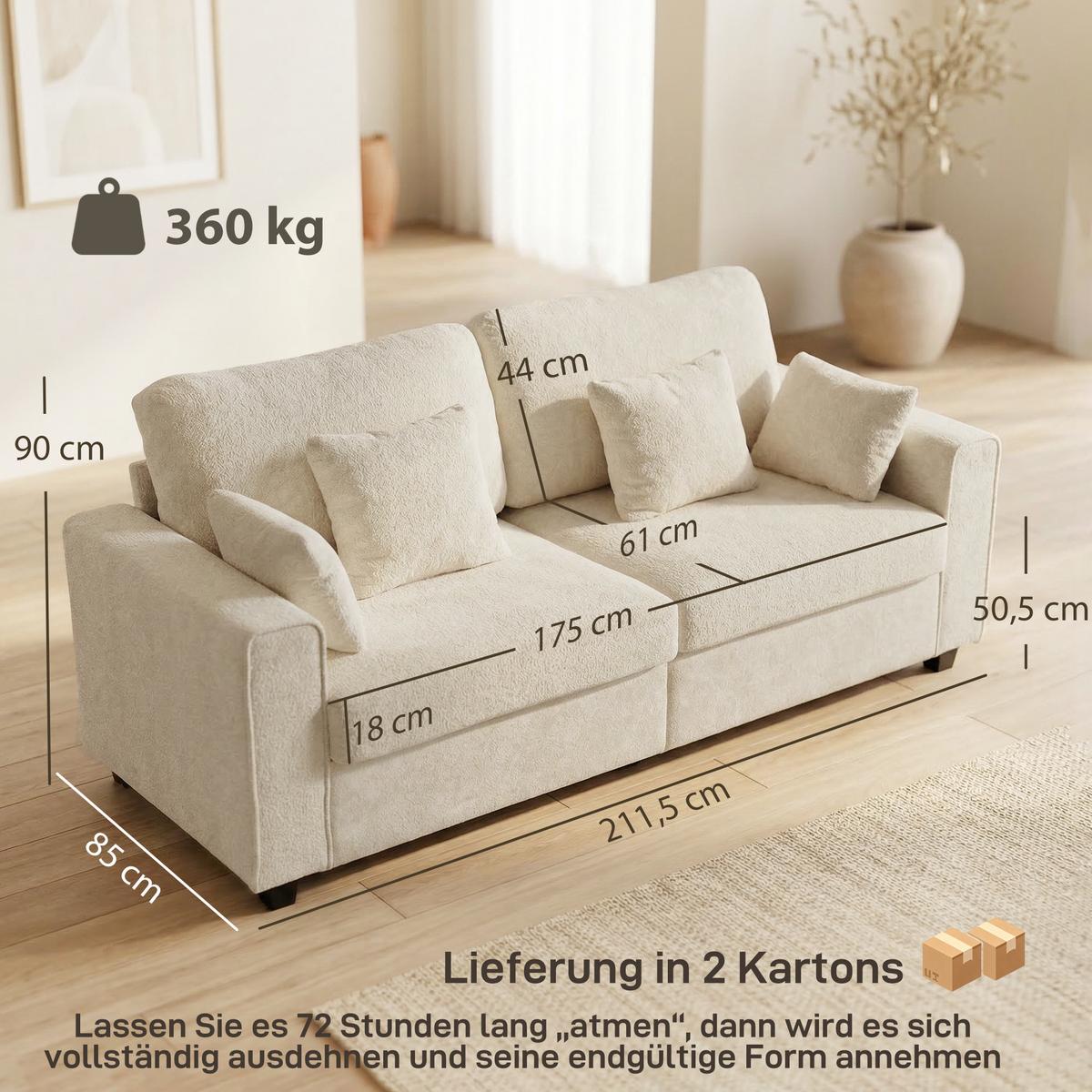 SOFA 3-Sitzer aus Polyester Beige - Beige/Schwarz, Holzwerkstoff/Kunststoff (85/90/211.5cm) - HOMCOM