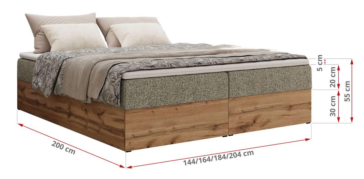 BOXBETT WOOD ZERO 180/200 - Grau Struktur - H4 - Topper T25 - Grau, Textil (180/200cm) - MKS