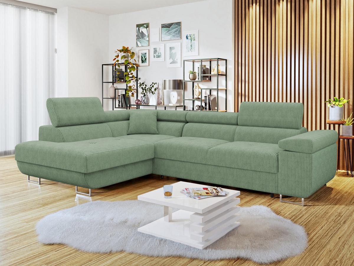 ECKSOFA Torezio Cord, Seite: Links - Grün, Holz/Textil (274/203cm) - MIRJAN24