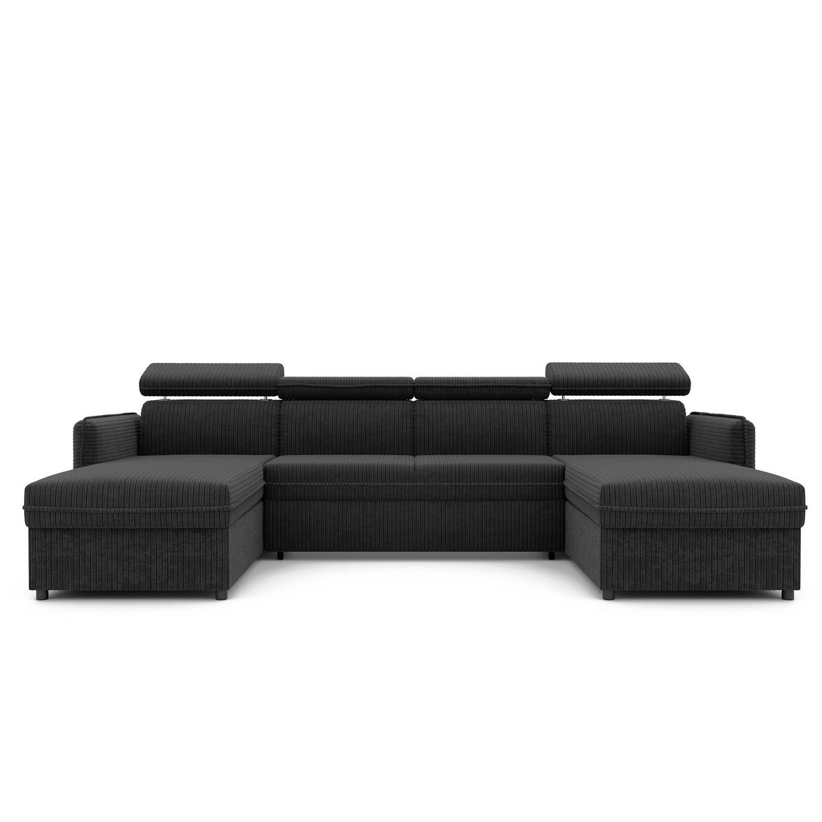 WOHNLANDSCHAFT U-Form Beni mit Schlaffunktion, Cord-Stoff Poso 135 Schwarz - Schwarz, Holzwerkstoff (286/60/166cm) - Idohome