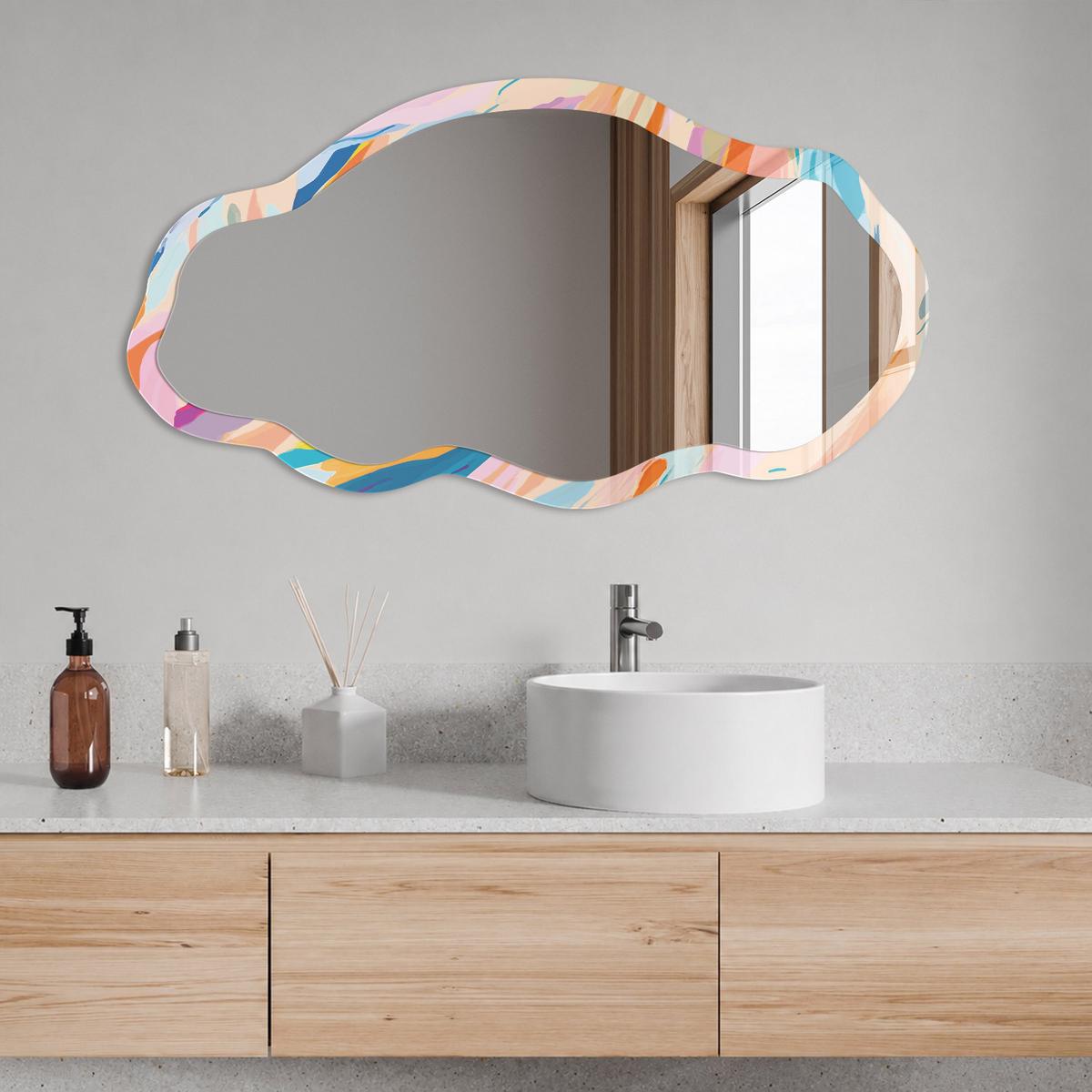 SPIEGEL 90x45 cm asymmetrisch mit Druck - Farbenfrohe Abstraktion - Transparent, Glas (45/90/0.4cm) - TULUP