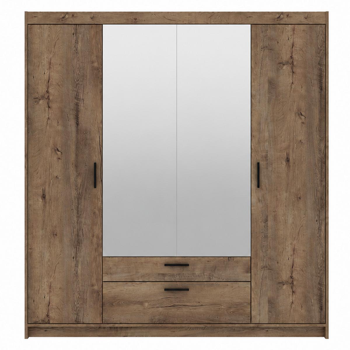 DREHTÜRENSCHRANK Elena mit 4 Türen, 2 Schubladen und Spiegel, 176 cm, Eiche Lefkas - Eichefarben, Holzwerkstoff (176/190/53cm) - Beautysofa