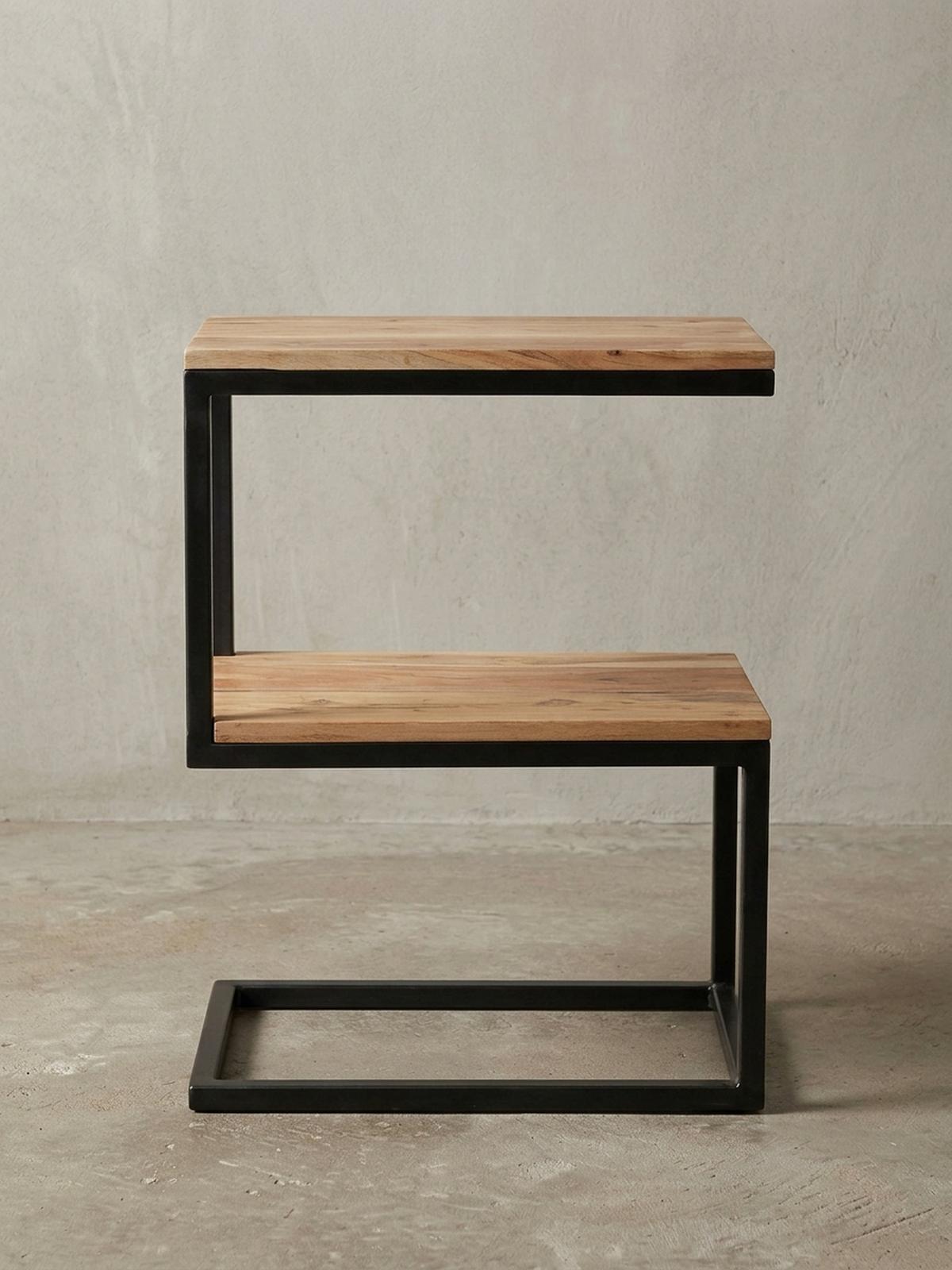 BEISTELLTISCH Massivholz S-Design Metallgestell Ablageflächen INDI, Beige 45x30x60 cm - Beige/Schwarz, Holz/Metall (30/45/60cm) - KADIMA DESIGN