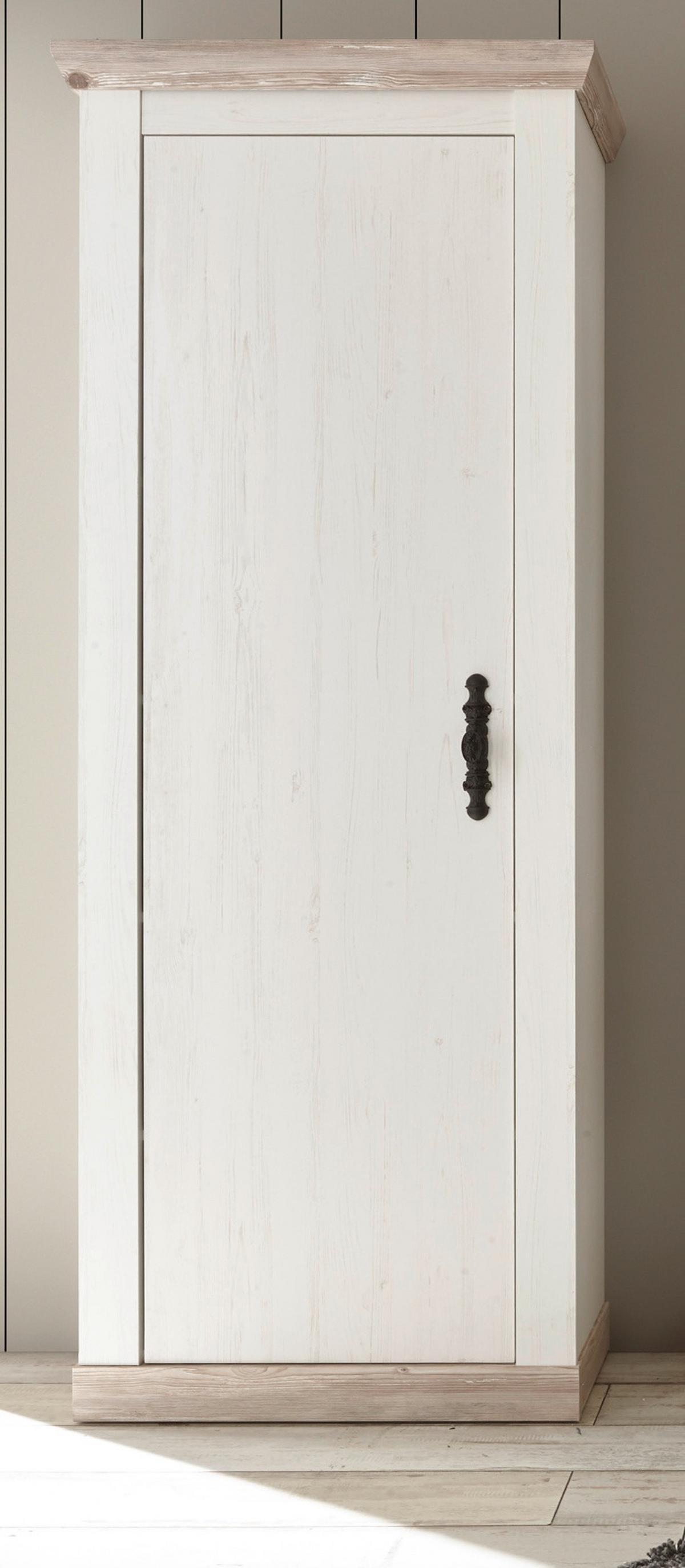 GARDEROBENSCHRANK Pinie weiß, Oslo Pinie Landhaus, Garderobe oder großer Schuhschrank, 73 x 201 cm - Anthrazit/Weiß, Holzwerkstoff/Metall (73/201/38cm) - Furn.Design
