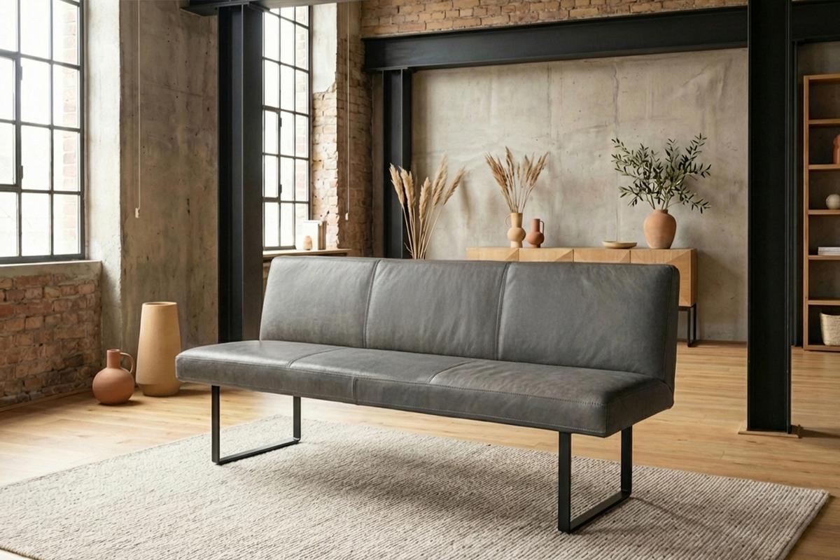 ESSZIMMERBANK ELEEN Anthrazit Leder - Anthrazit, Leder (243/85/69cm) - KAWOLA