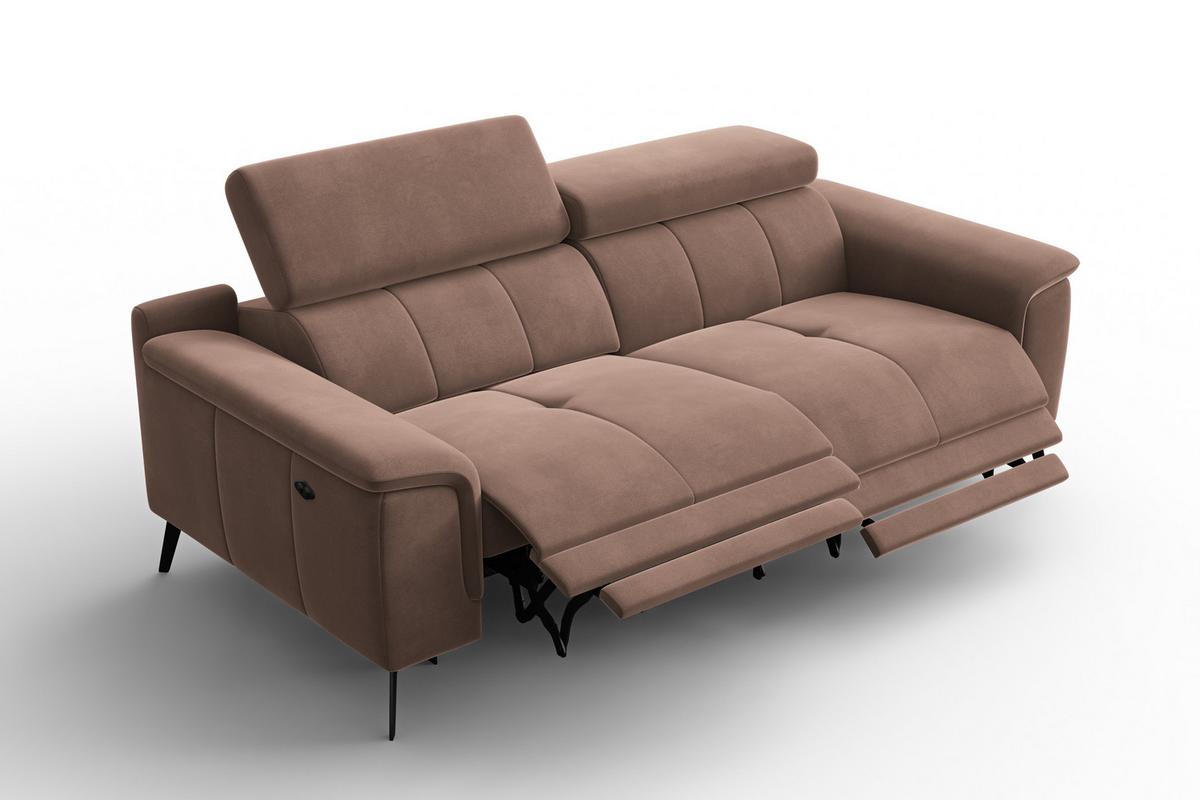 SOFA RELAX FIERO 3-Sitzer, Brauner Veloursstoff - Schwarz/Braun, Holz/Textil (212/82/103cm) - Courtois Laville