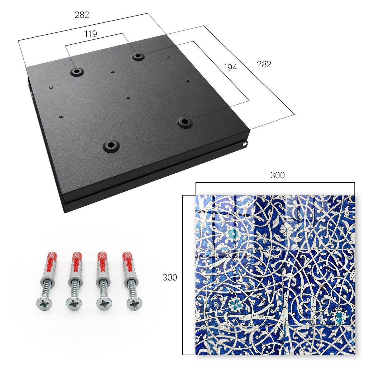 SCHLÜSSELBOX Schwarz 30x30 cm- Türöffnung nach rechts - Blaue Arabeske - Blau, Metall (30/30/5cm) - TULUP