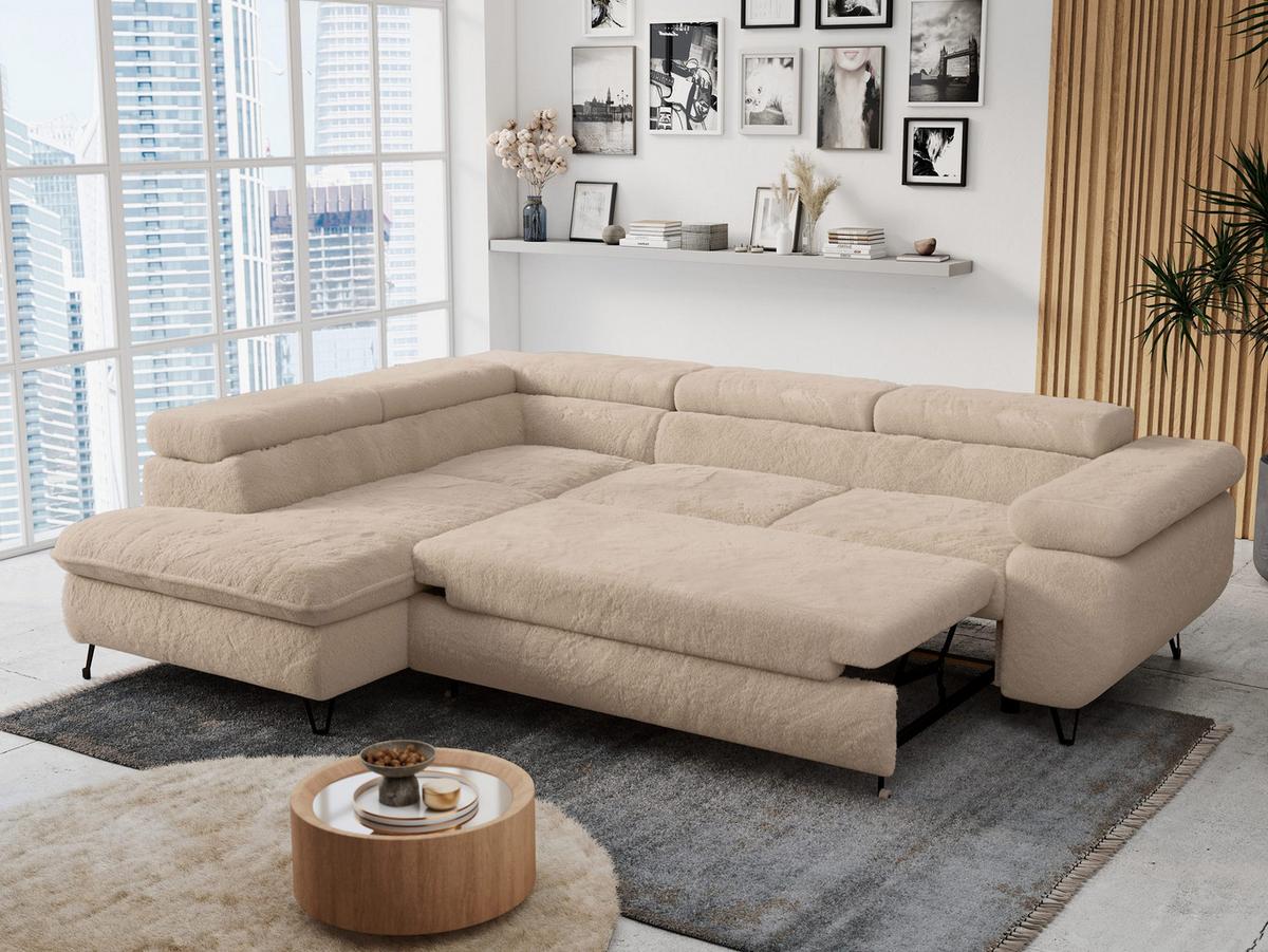 ECKSOFA PETER L Beige Plüsch - Links Seite - Sandfarben/Beige, Textil/Metall (208/273cm) - MKS
