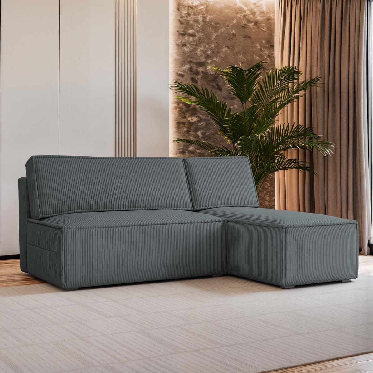 ECKSOFA BRISO P Grau Kordstoff mit Schlaffunktion - Grau, Holz/Kunststoff (200/140cm) - MASSENO