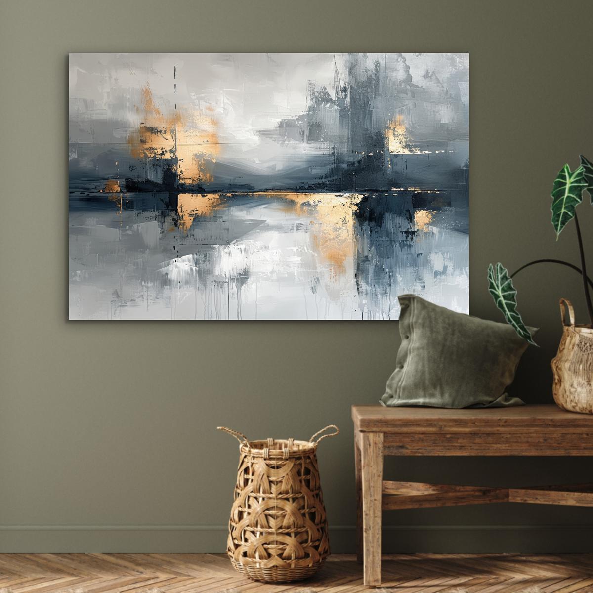 METALLBILD Kunst - Grau - Gold - Abstrakt Deko Groß 120x80 cm - Dunkelgrau, Metall (120/80cm) - MuchoWow