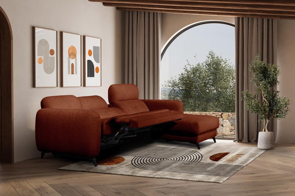 ECKSOFA SVEN 3-Sitzer, 1 Relax XL, verstellbare Kopfstützen, rot - Rot/Schwarz, Holzwerkstoff/Textil (256/163cm) - Wozimo