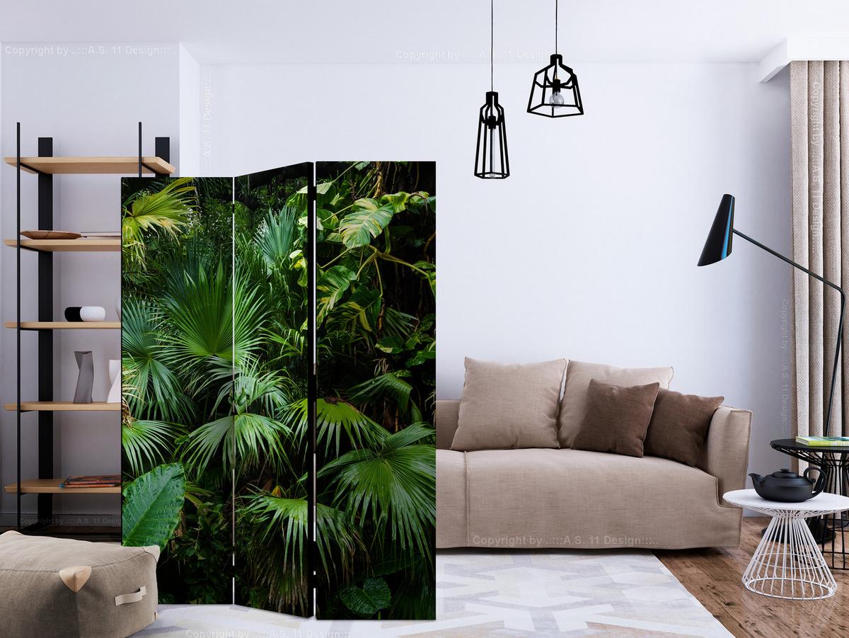 PARAVENT Akustik 3-tlg 135x172 cm Tropische Bl tter - Grün, Holz/Textil (135/172/3cm) - Muralo