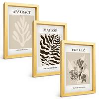 BILDER SET 3er Set - 20x30 cm Goldrahmen - Beige-braune Pflanzenmuster - Goldfarben, Kunststoff (20/30cm) - TULUP