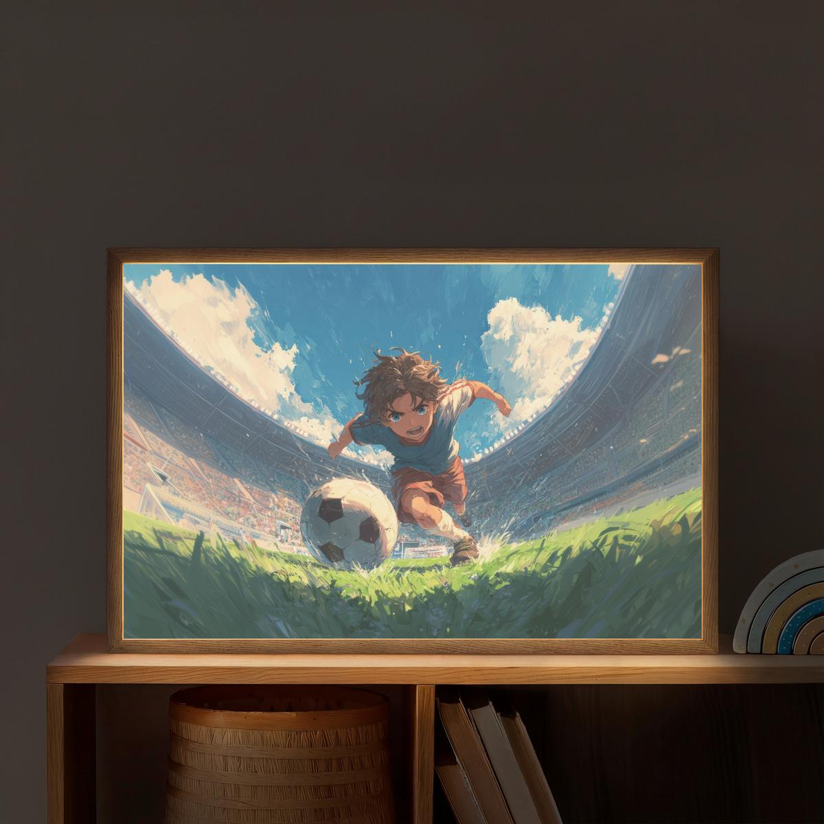 WANDLEUCHTE MIT AKKU Stadion - Fußballer - Ball 60x40 cm - Blau, Holzwerkstoff (60/40/8cm) - OnlyWow