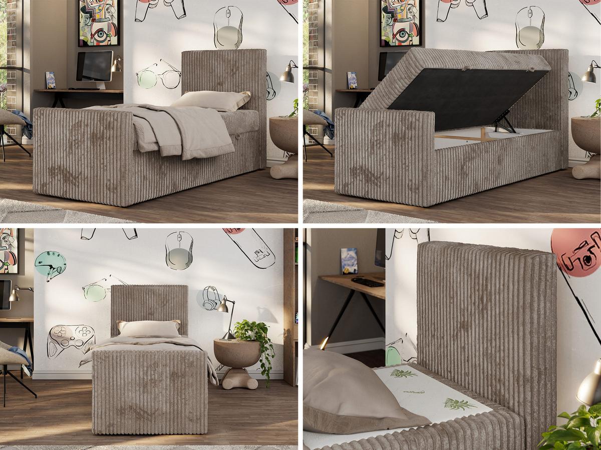 JUGENDBETT TILIO DUO 90/200 - Hellbraun Cord - H4 - Rechts Seite - Hellbraun, Textil (200/90cm) - MKS