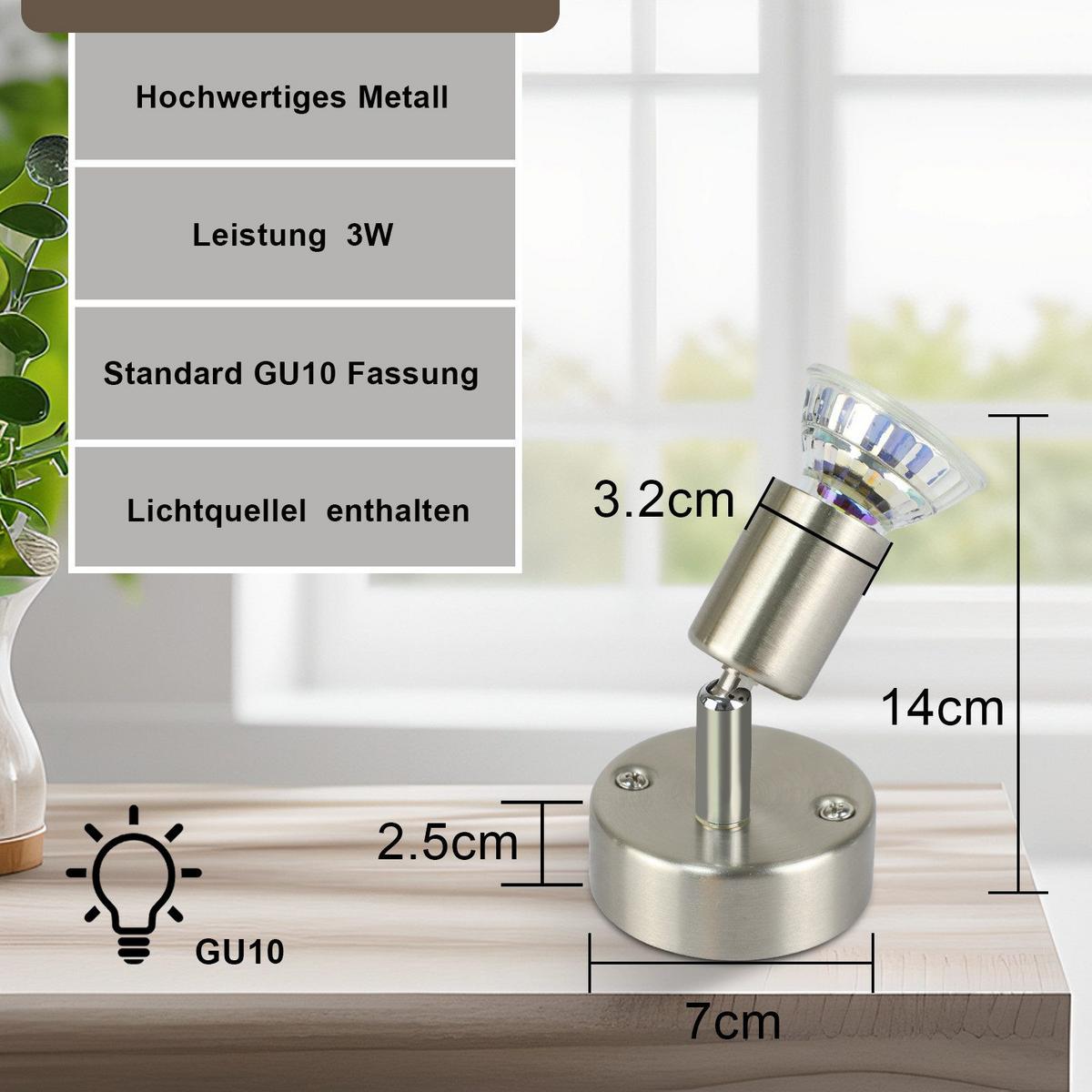DECKENSTRAHLER Luttrel 1-flammig 14/10/7cm - Silberfarben, Metall (14/10/7cm) - Nettlife