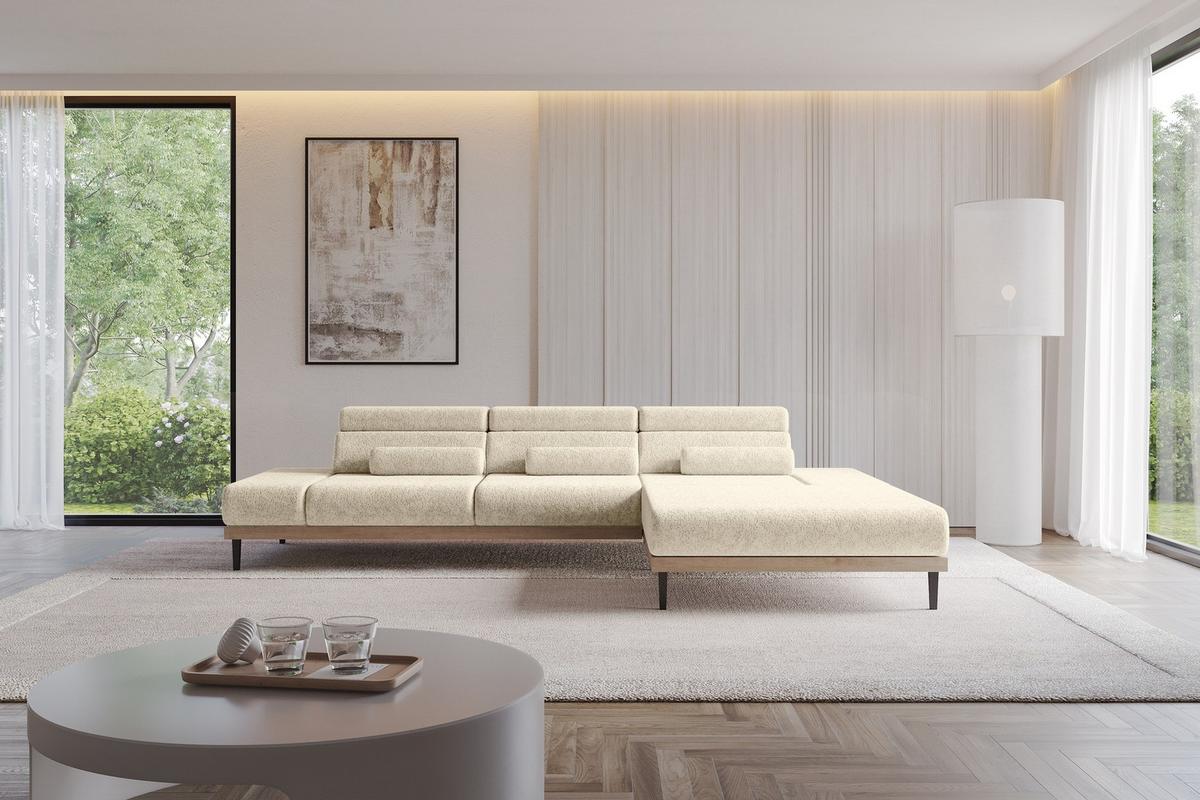 ELEKTRISCHES ECKSOFA Rechts MONA 316x205x85 Creme Velours - Creme, Holzwerkstoff/Textil (316/205cm) - ALTDECOR