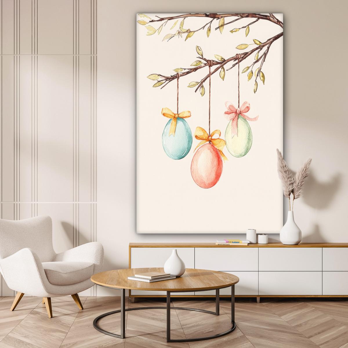 LEINWANDBILD Osterkuchen - Schleife - Eier Deko Groß 90x140 cm - Creme, Textil (90/140cm) - MuchoWow