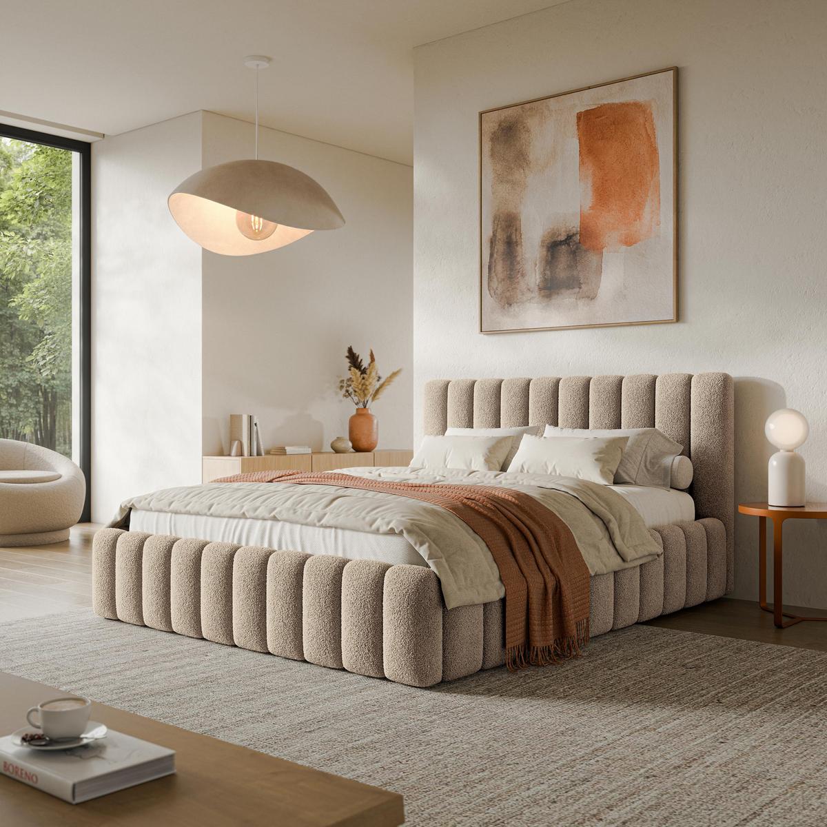 POLSTERBETT TEBA 200x200 cm mit Bettkästen - Beige - Beige, Holz (200/200cm) - MASSENO