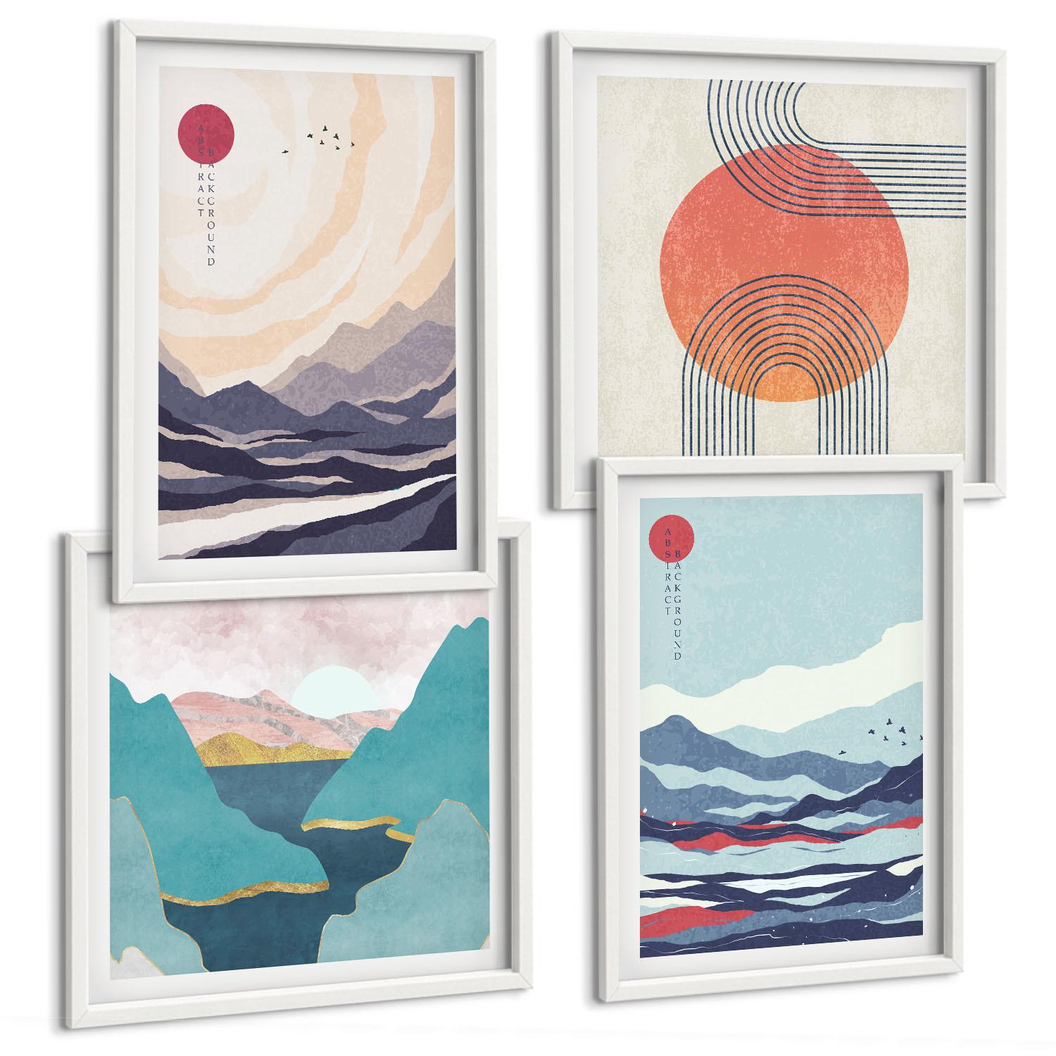 BILDER SET 4er Set - 50x50 cm & 40x60 cm Weißer Rahmen - Japanische Berglandschaften - Weiß, Kunststoff (50/50cm) - TULUP