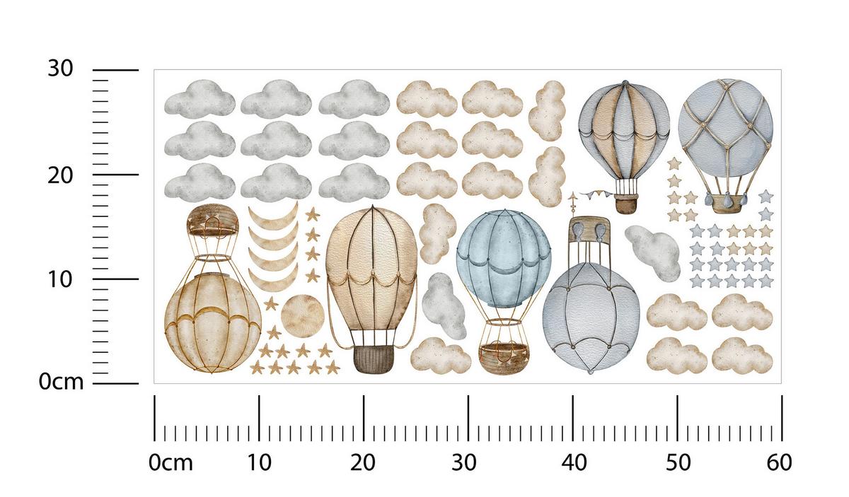 WANDAUFKLEBER SET Luftballons Wolken Sterne Boho Stil 60x30 - Beige/Braun, Papier (60/30/1cm) - Muralo