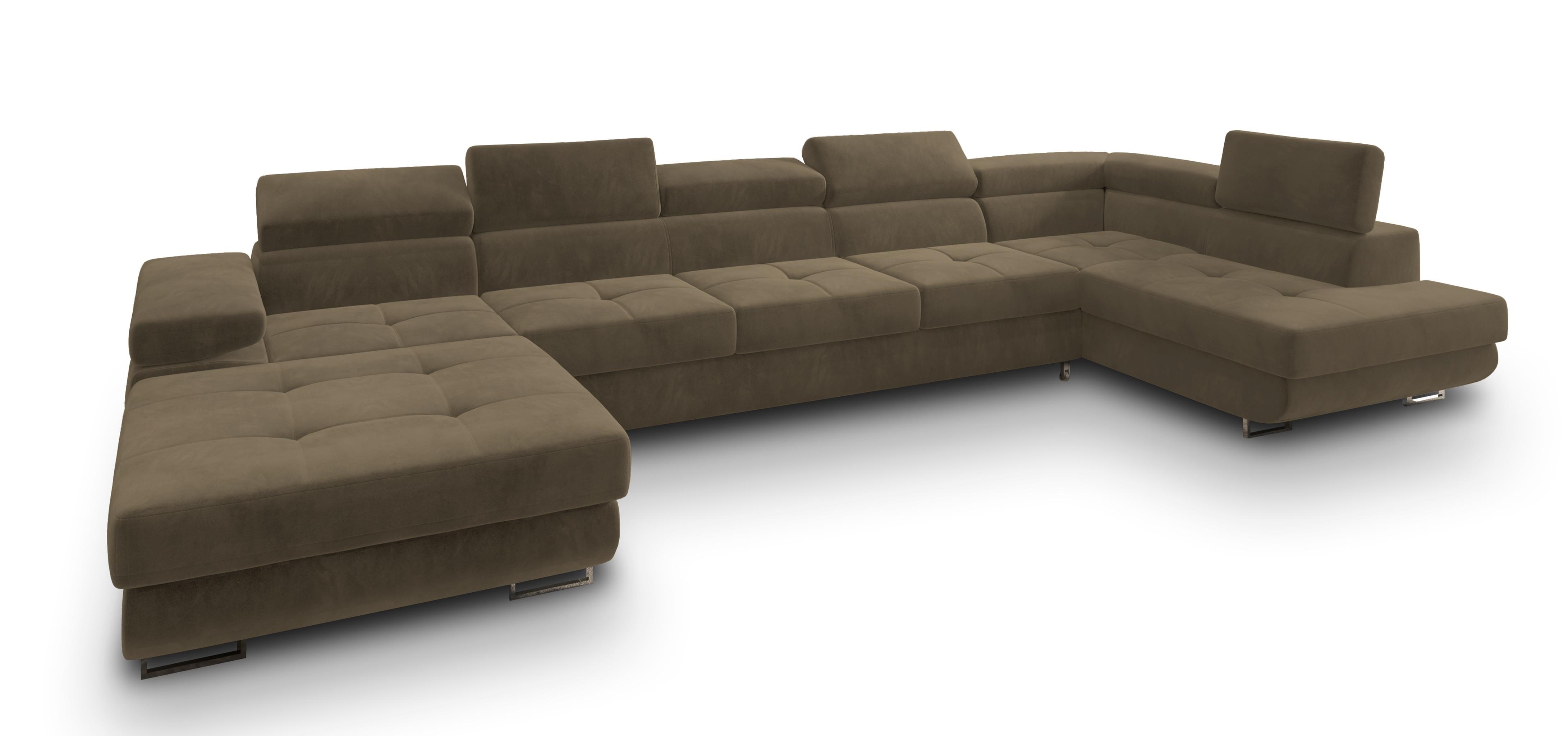 WOHNLANDSCHAFT TORIVA R-S Beige Velours-Stoff mit Schlaffunktion - Beige, Holz (418/90/202cm) - MASSENO