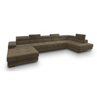 WOHNLANDSCHAFT TORIVA R-S Beige Velours-Stoff mit Schlaffunktion - Beige, Holz (418/90/202cm) - MASSENO