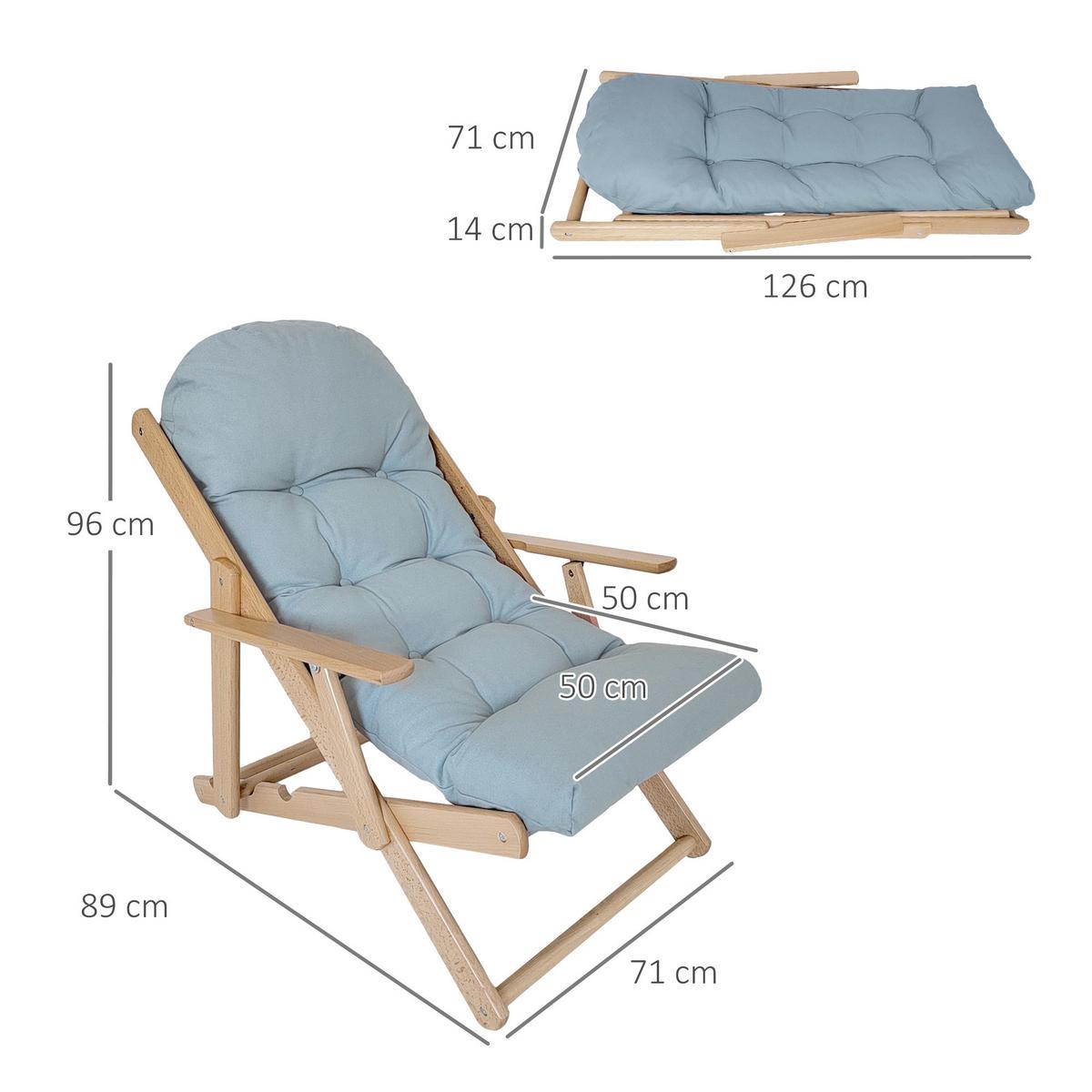 RELAXSESSEL Klappbar mit Polsterung Grau - Hellgrau, Holz (89/96/71cm) - HOMCOM